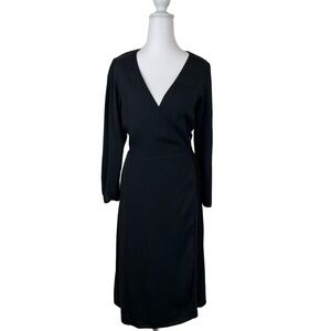 Wilfred Aritzia Dress Womens Small Black Wrap‎ Midi Long Sleeve V-Neck LBD